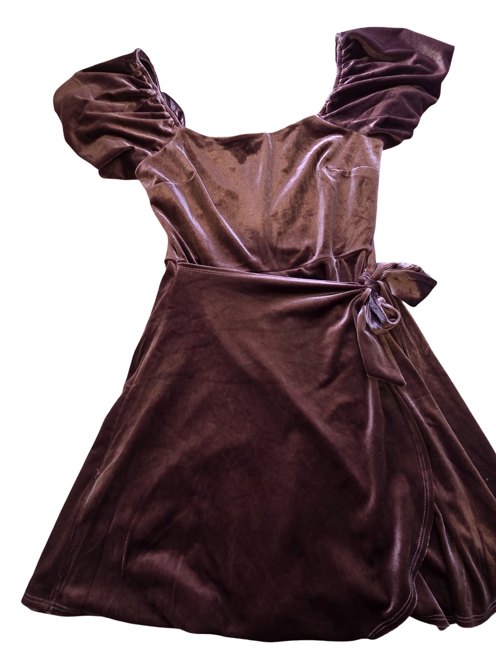 Trixxi Velvet Puff-Sleeve Wrap Dress - Mauve